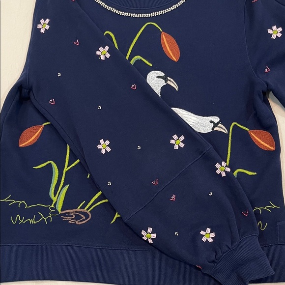 By Anthropologie Maeve Swan Lake Embroidered Navy Sweater - Picture 9 of 13